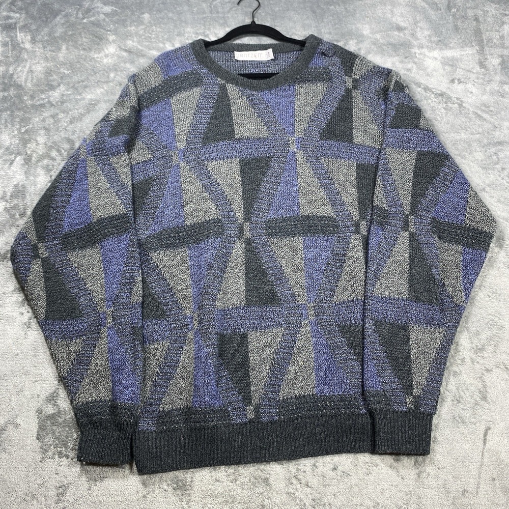 Vintage Jantzen Sweater Mens 1XB Big Crewneck Geometric Knit Pullover USA Made